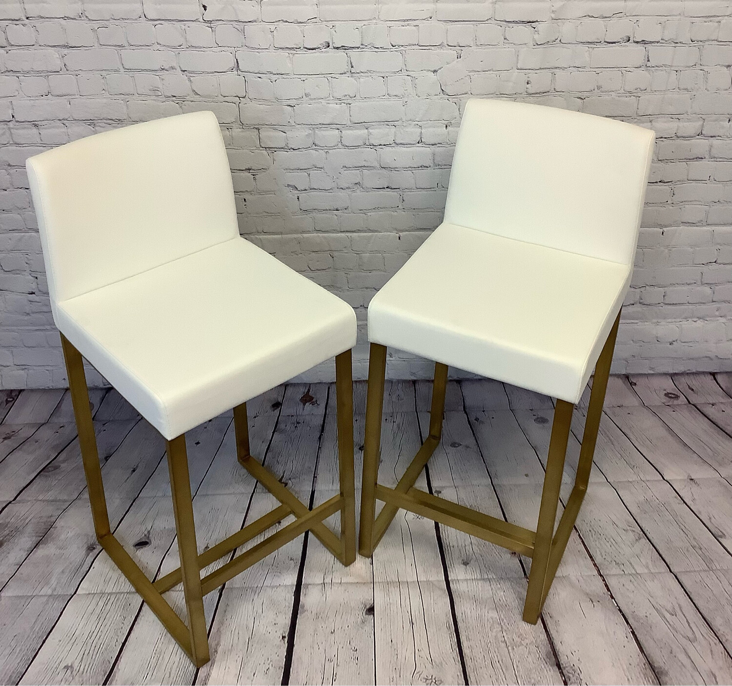 White Leather & Gold Steel COUNTER Stool - Set of 2