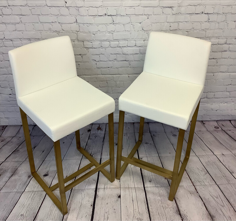 White Leather & Gold Steel COUNTER Stool - Set of 2
