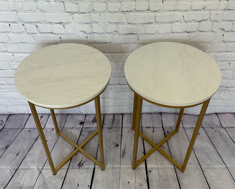 Trendy White Marble & Gold End Table - Set Of 2