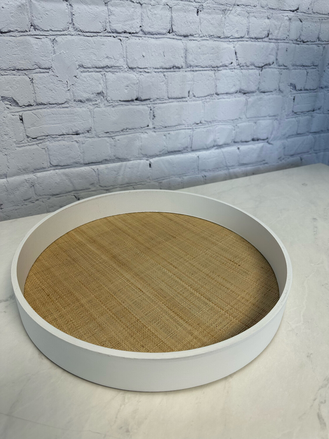 Round White Wooden Tray