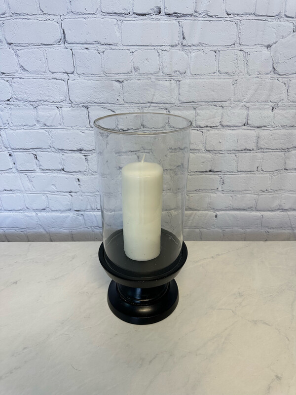 Black Wood & Glass Candle Holder