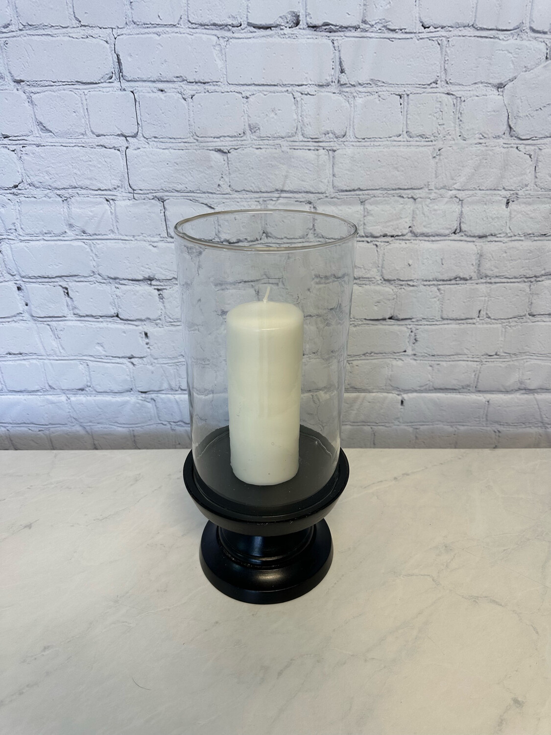 Black Wood & Glass Candle Holder