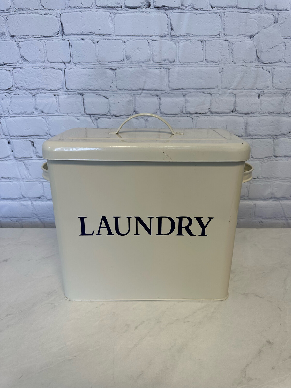 Beige Metal Laundry Tin