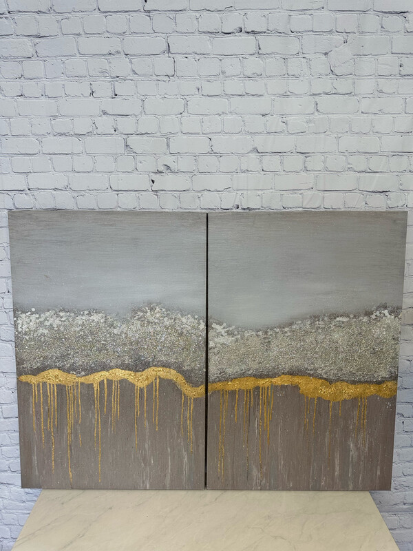 Silver/Gold/Grey Glitter Textured Canvas - Set Of 2