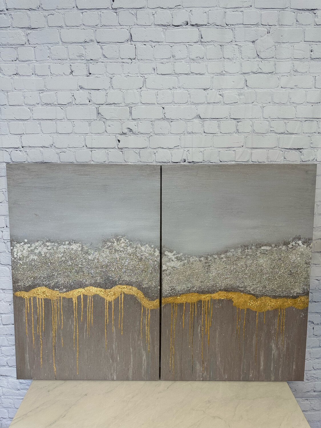 Silver/Gold/Grey Glitter Textured Canvas - Set Of 2
