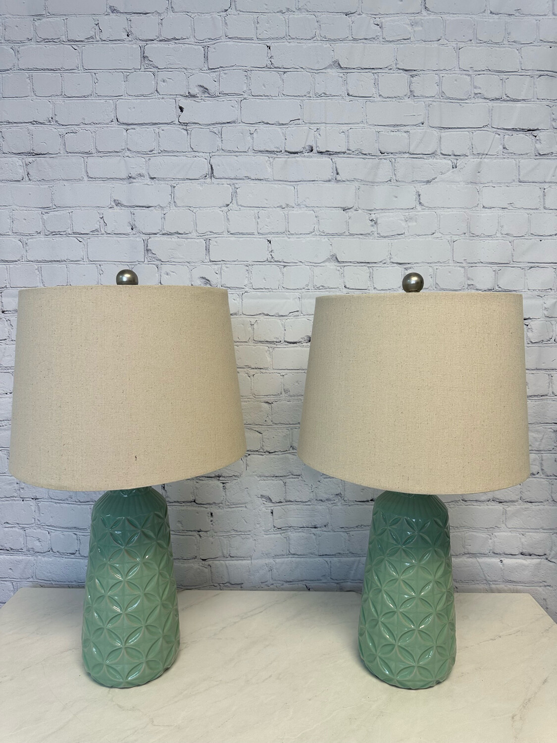 Teal Patterned Lamp - Set Of 2