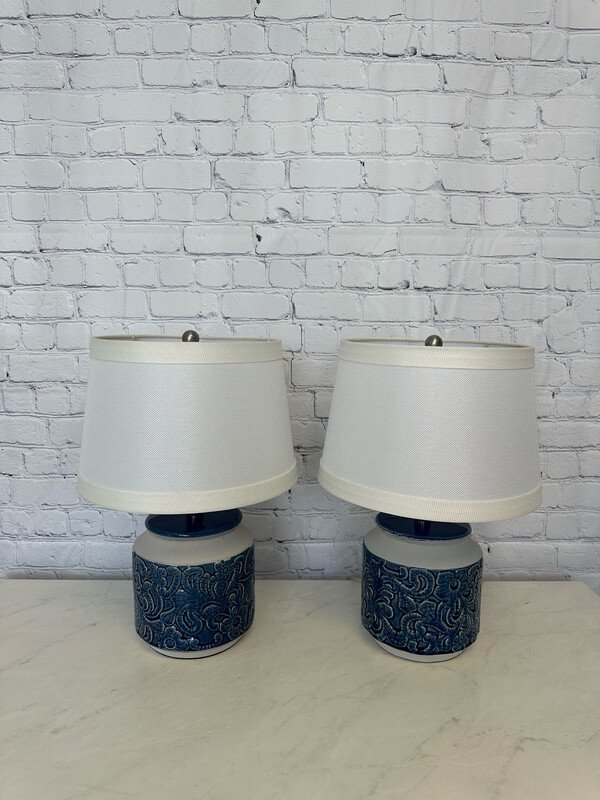 Dark Blue & White Ceramic Lamp - Set Of 2