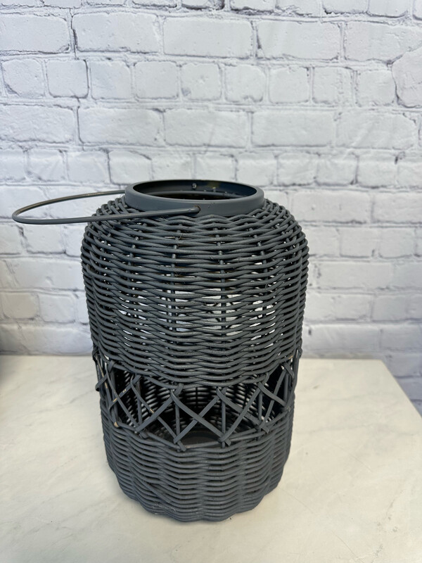 Gray Wicker Lantern