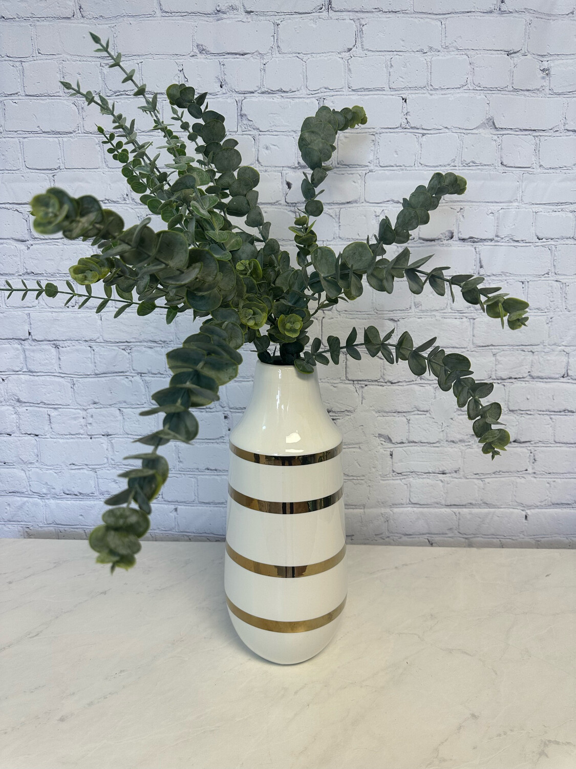 White Vase w/ Gold Stripes