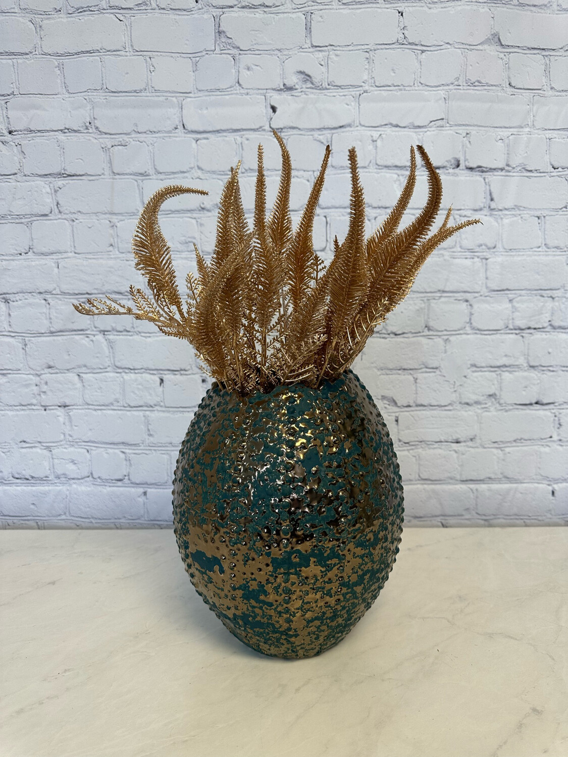 Large Bronze & Turquoise Vase