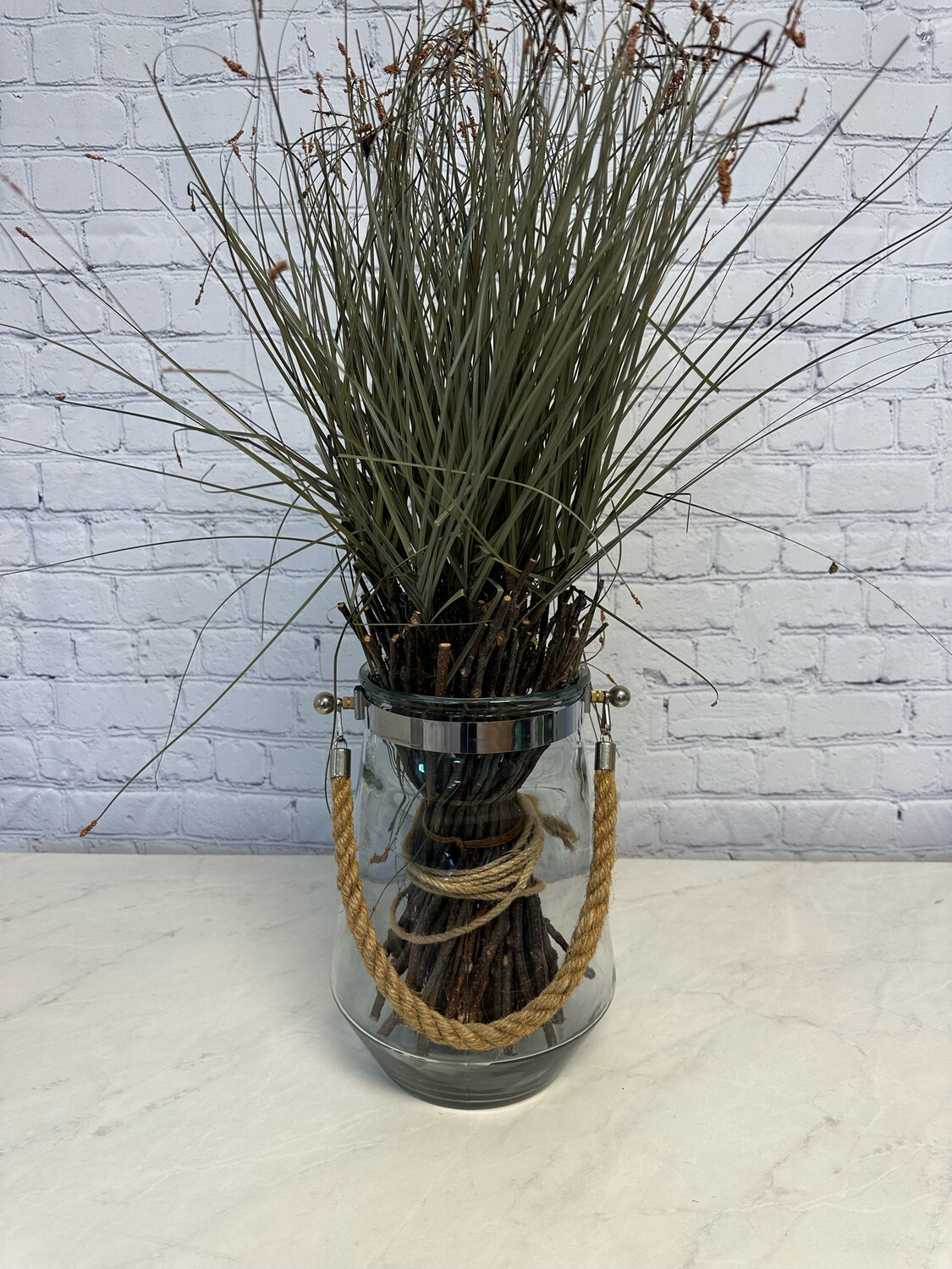 Blue Glass Vase w/ Rope