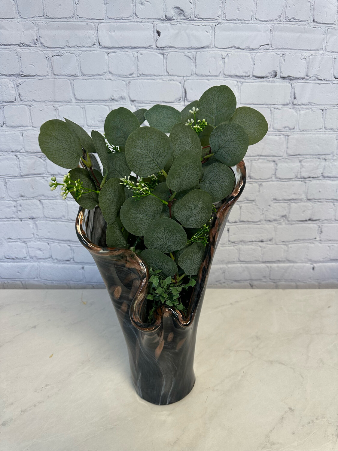 Glass Grey & Gold Epoxy Vase