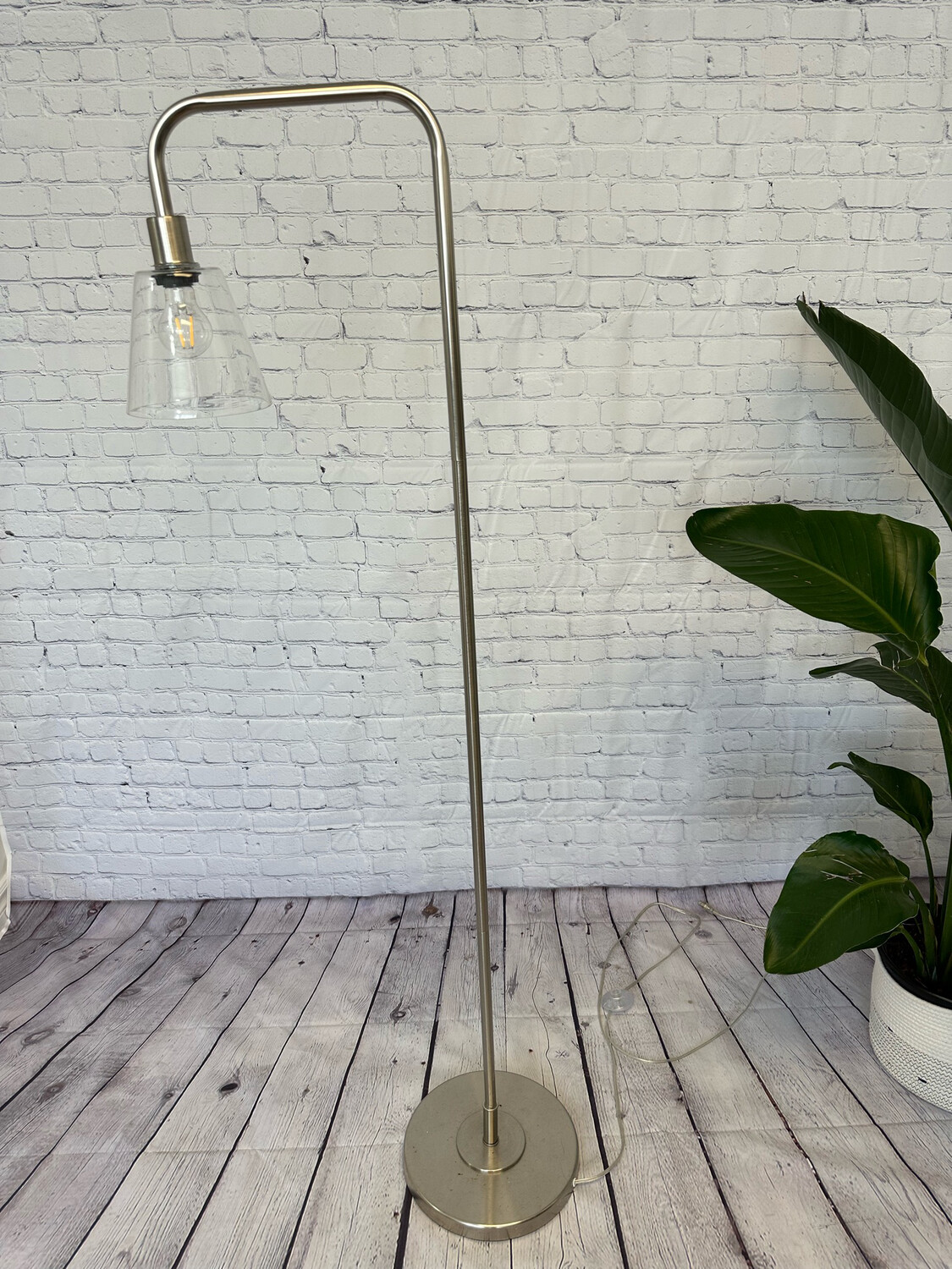 Brushed Nickel Arched Lamp w/ Glass Shade