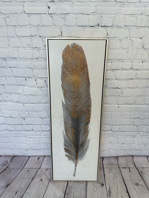 Gold & Grey Feather Framed Canvas