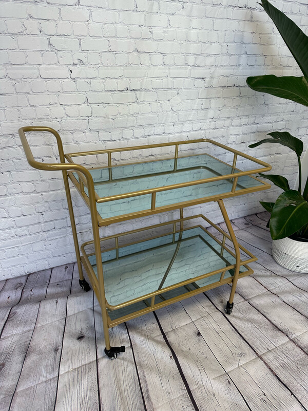 Gold 2 Tier Mirrored Bar Cart