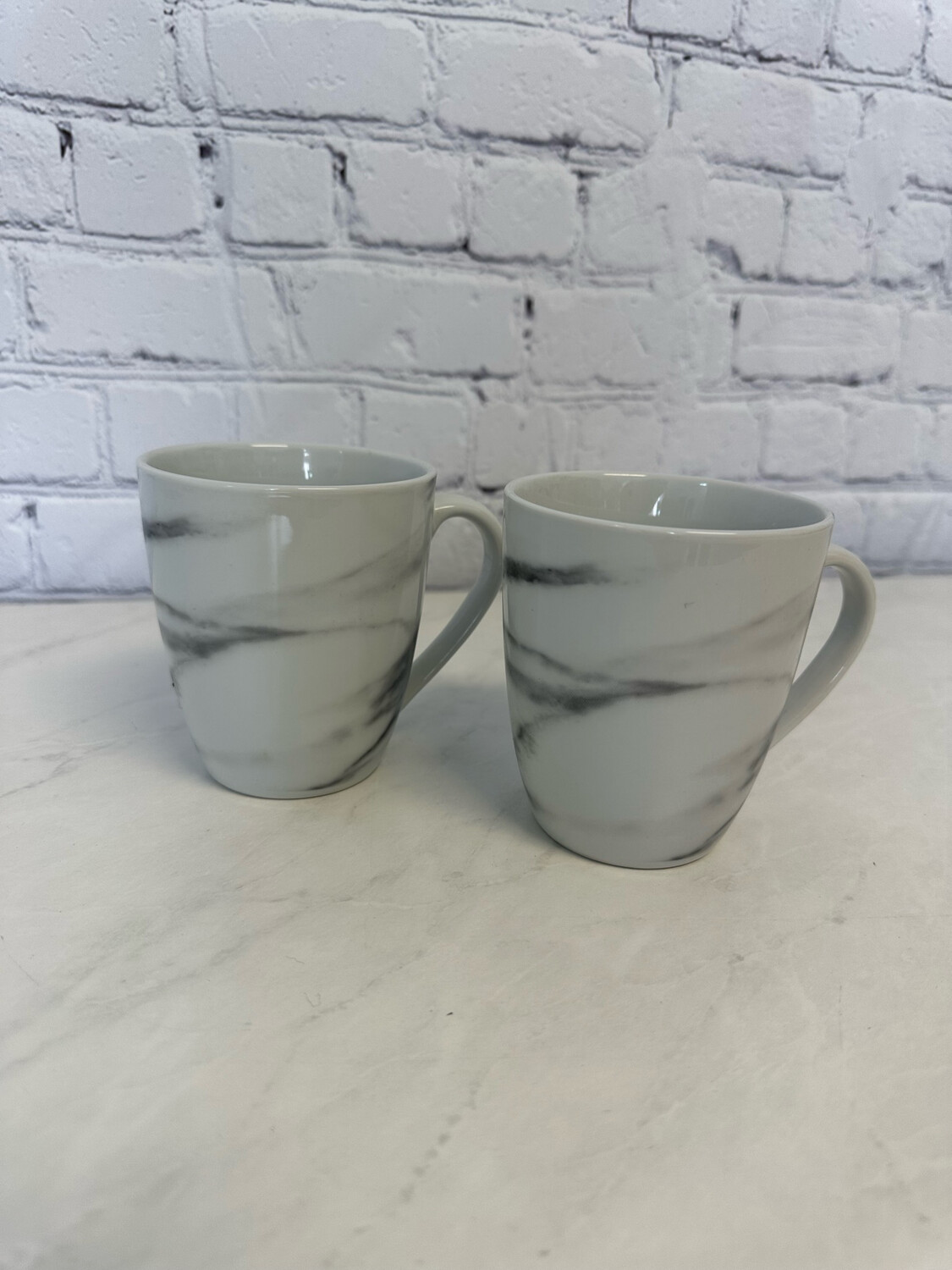 White & Grey Faux Marble Mug - Set Of 2