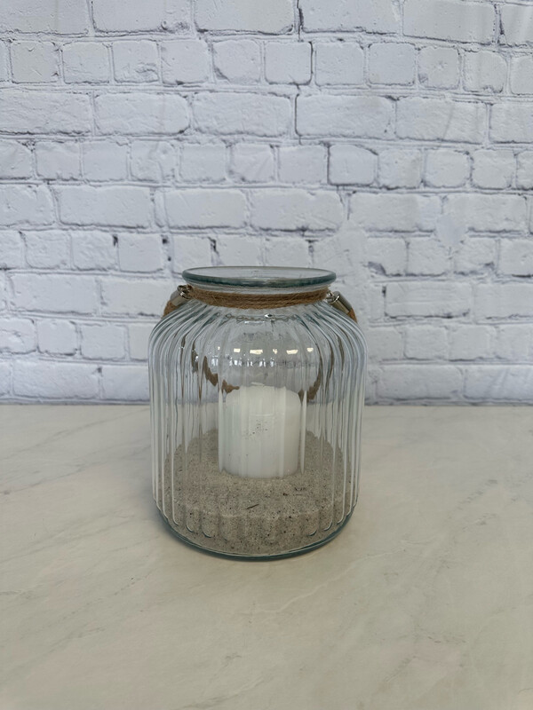 Glass Candle Holder w/ Sand & Rope