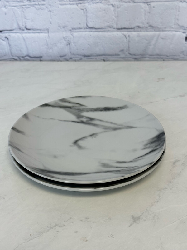 White & Grey Faux Marble Side Plate - Set Of 2