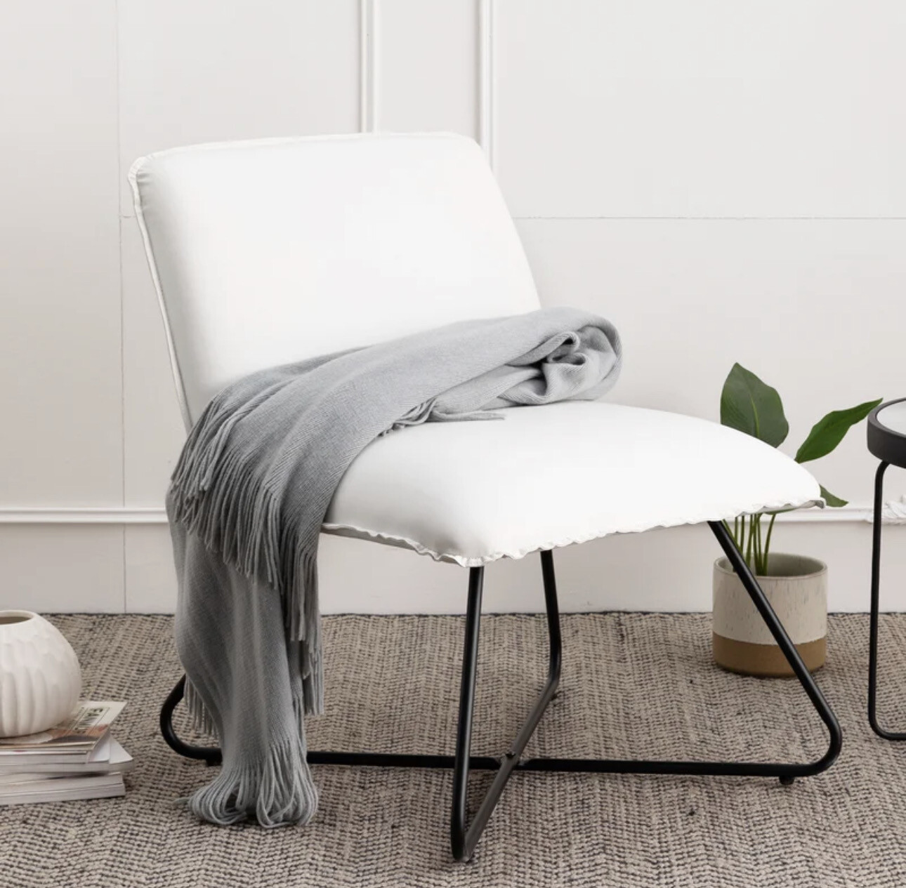 White Leather Reclining Accent Chair