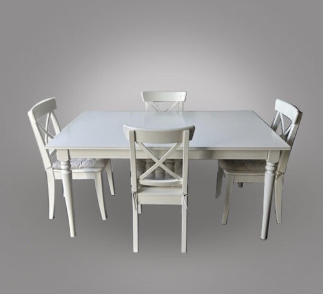 White Wooden Dining Set - 5 Pieces