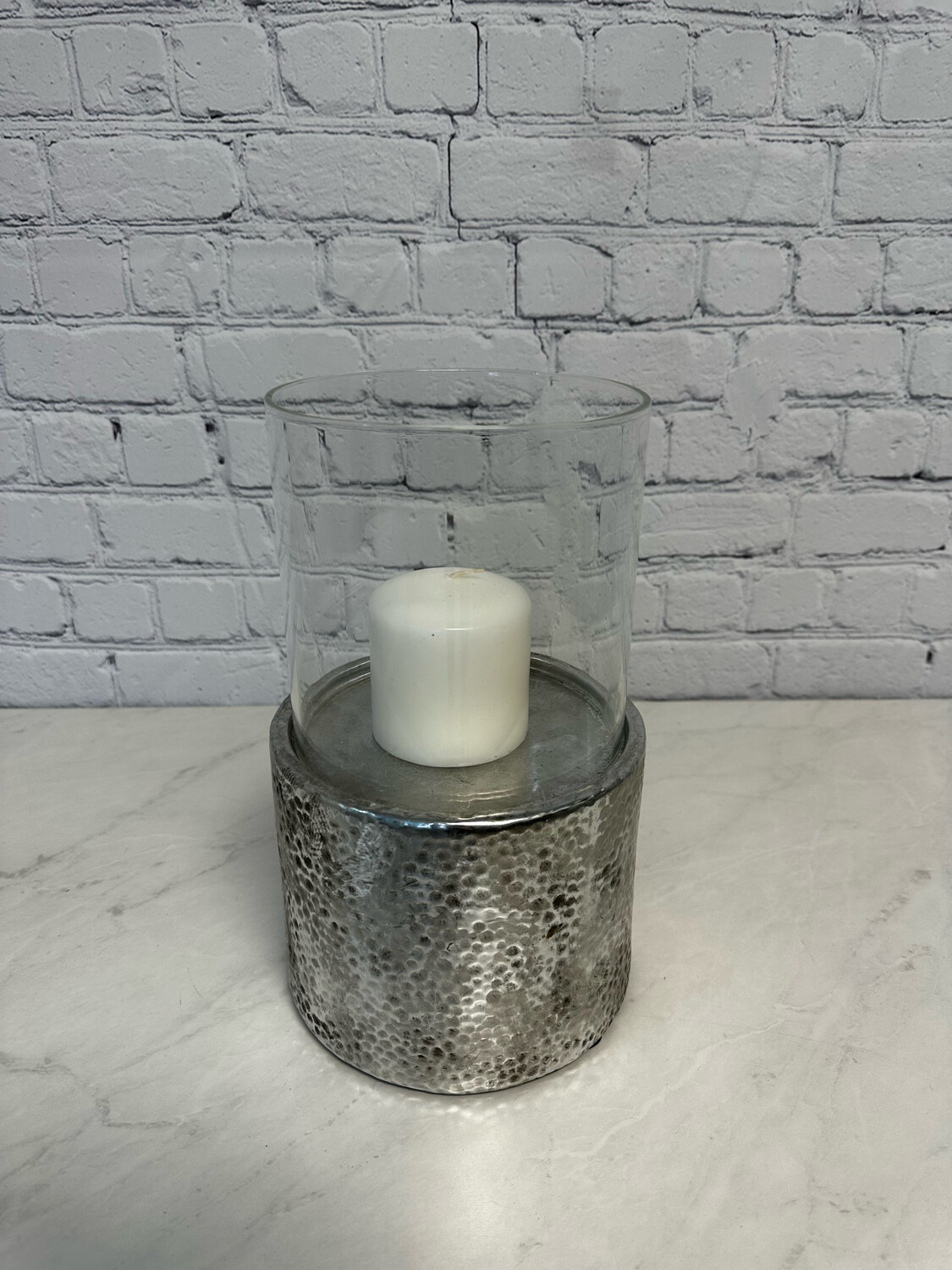 Silver Metal & Glass Candle Holder