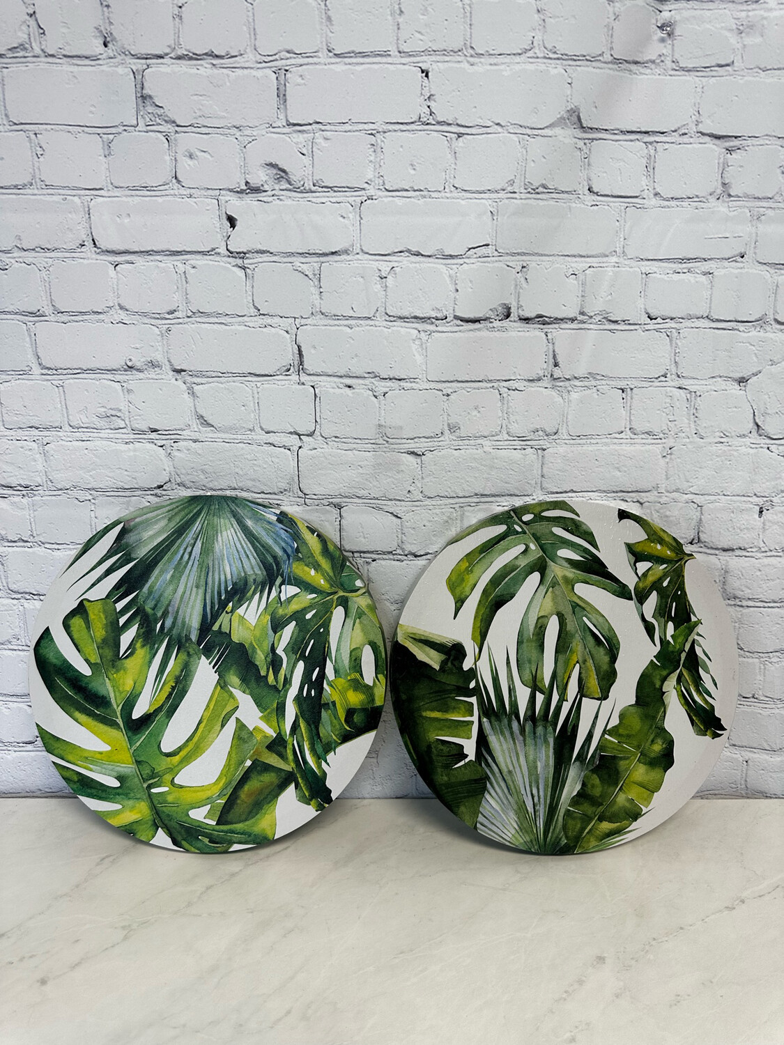 Circle Shaped Plant Canvas - Set Of 2