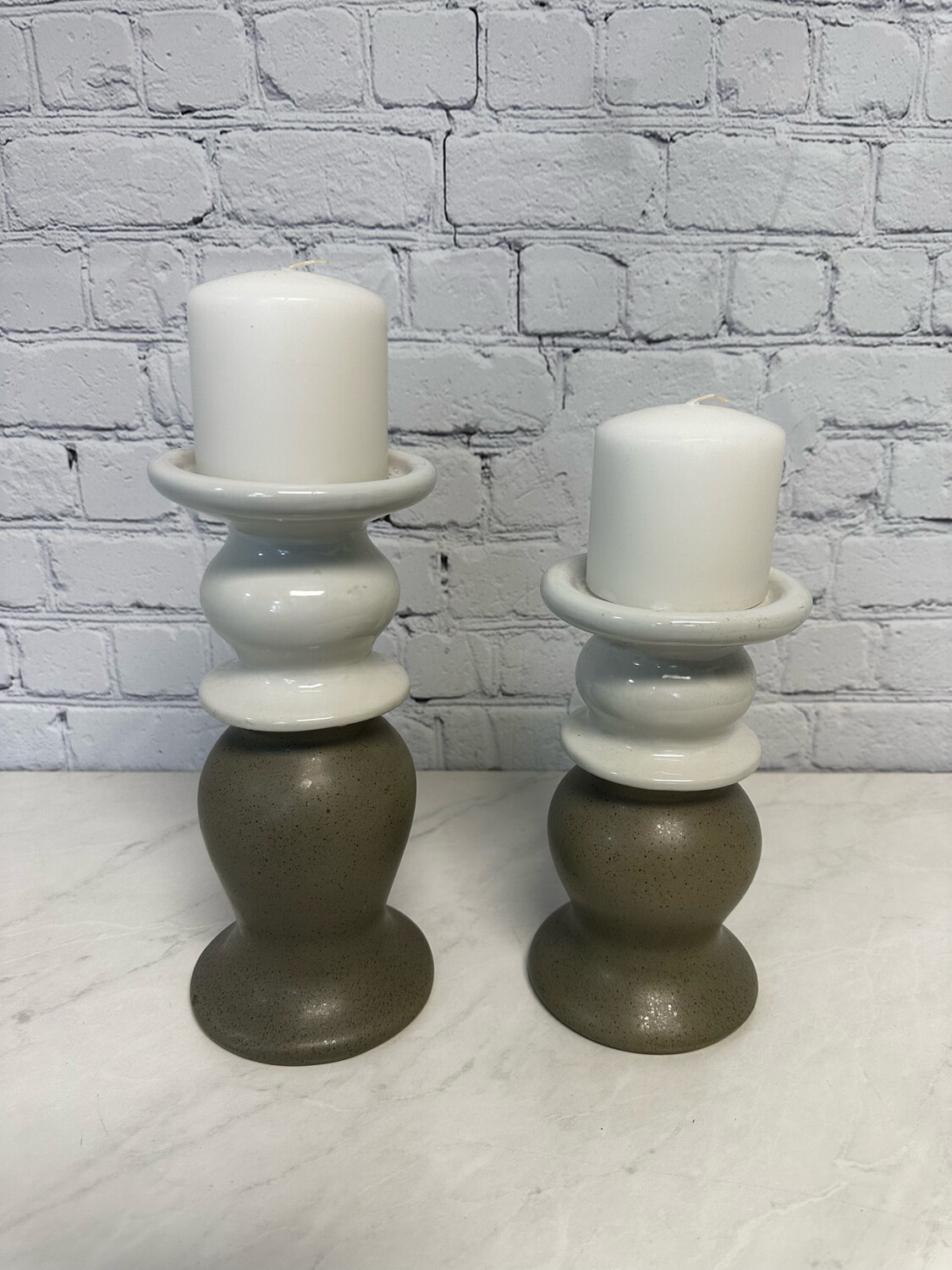 White & Grey Candle Holder - Set Of 2
