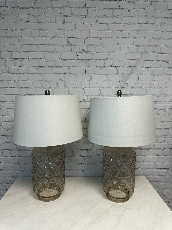 Large Beige Glass Lamp - Set Of 2