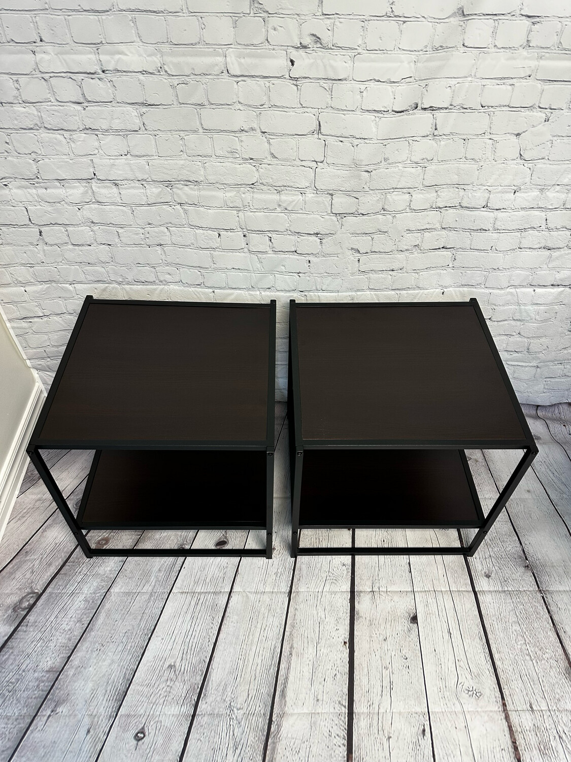 Metal & Faux Wood End Table - Set Of 2