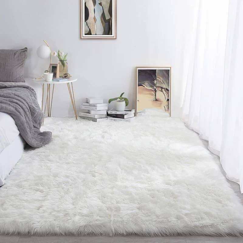 White Faux Fur Area Rug 5x8