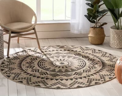 Beige Woven Circle Rug 4’