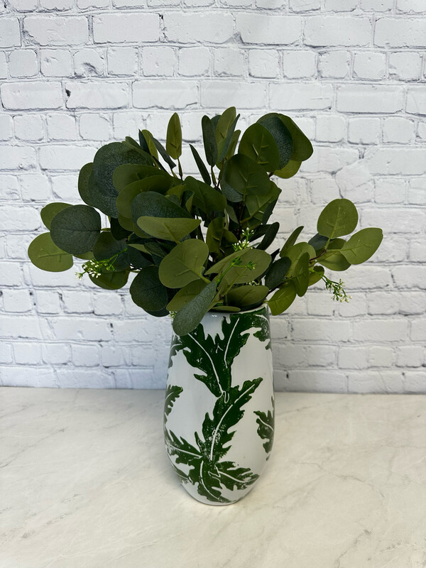 White & Green Leaf Patterned Vase