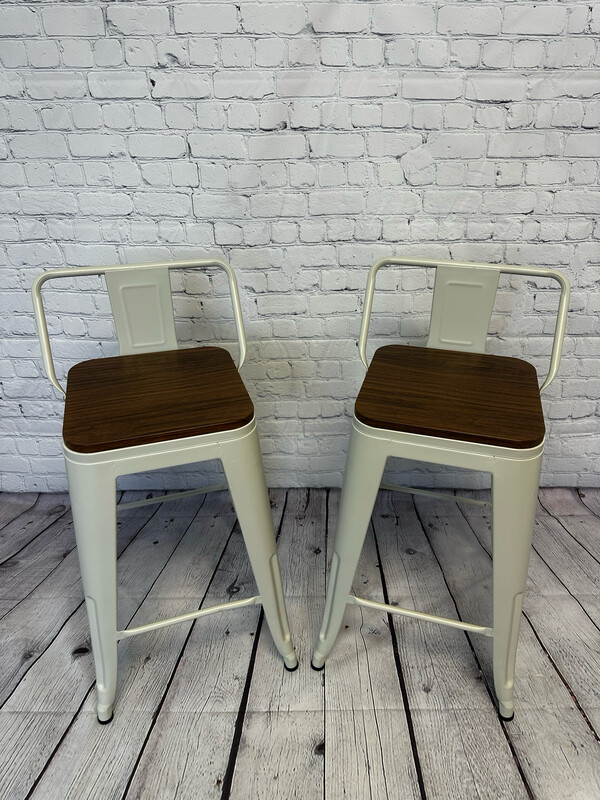 White Metal COUNTER Stool w/ Back - Set Of 4
