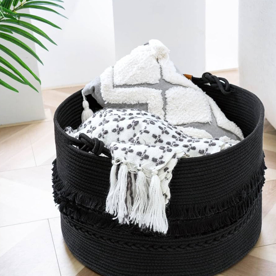 XL Black Woven Floor Basket