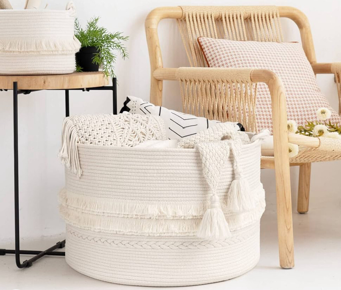 XL White Woven Floor Basket