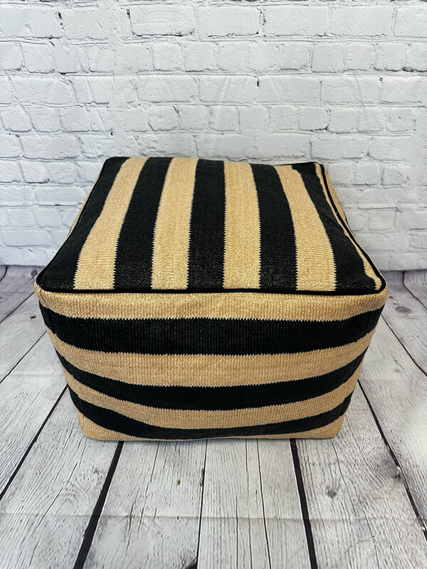 Black & Beige Striped Ottoman