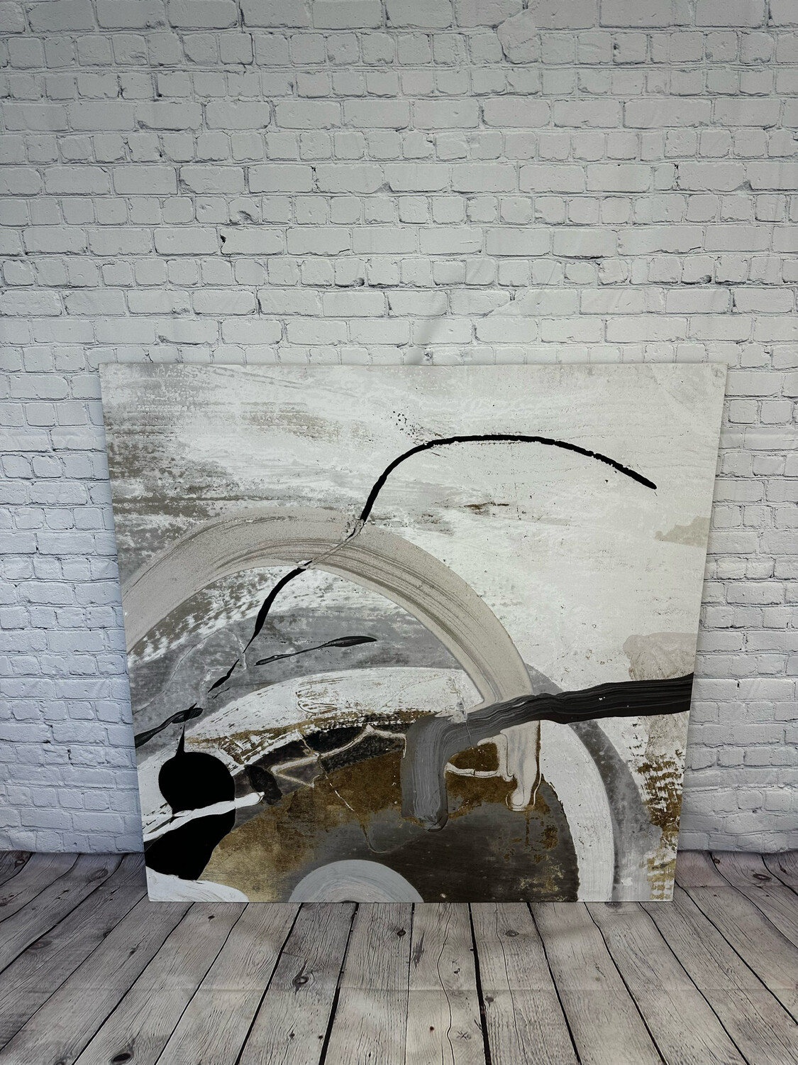 White/Grey/Gold/Black Abstract Canvas