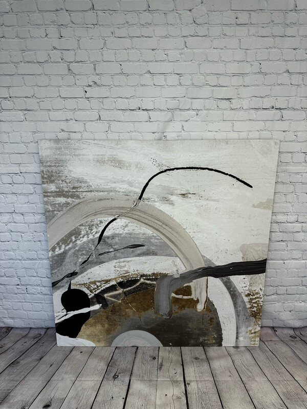 White/Grey/Gold/Black Abstract Canvas