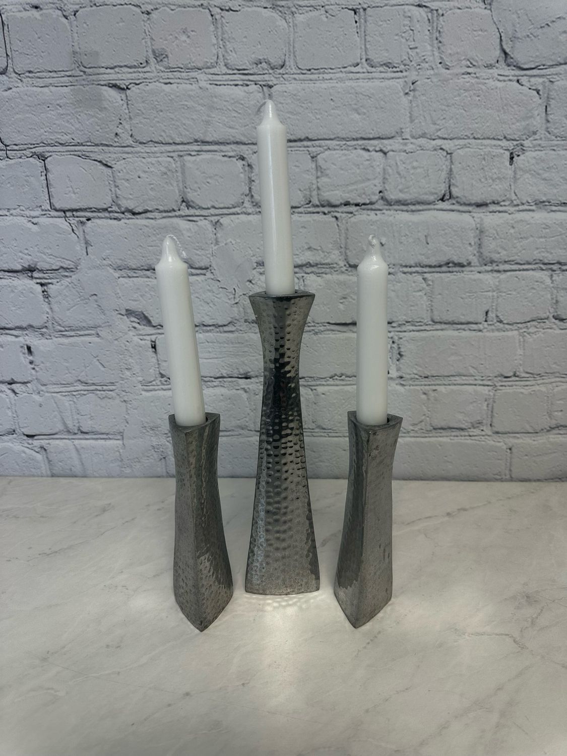 Chrome Stamped Candle Stick - Set Of 3