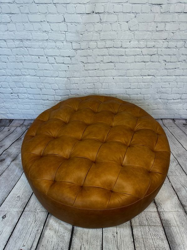 XL Brown Leather Tufted Ottoman