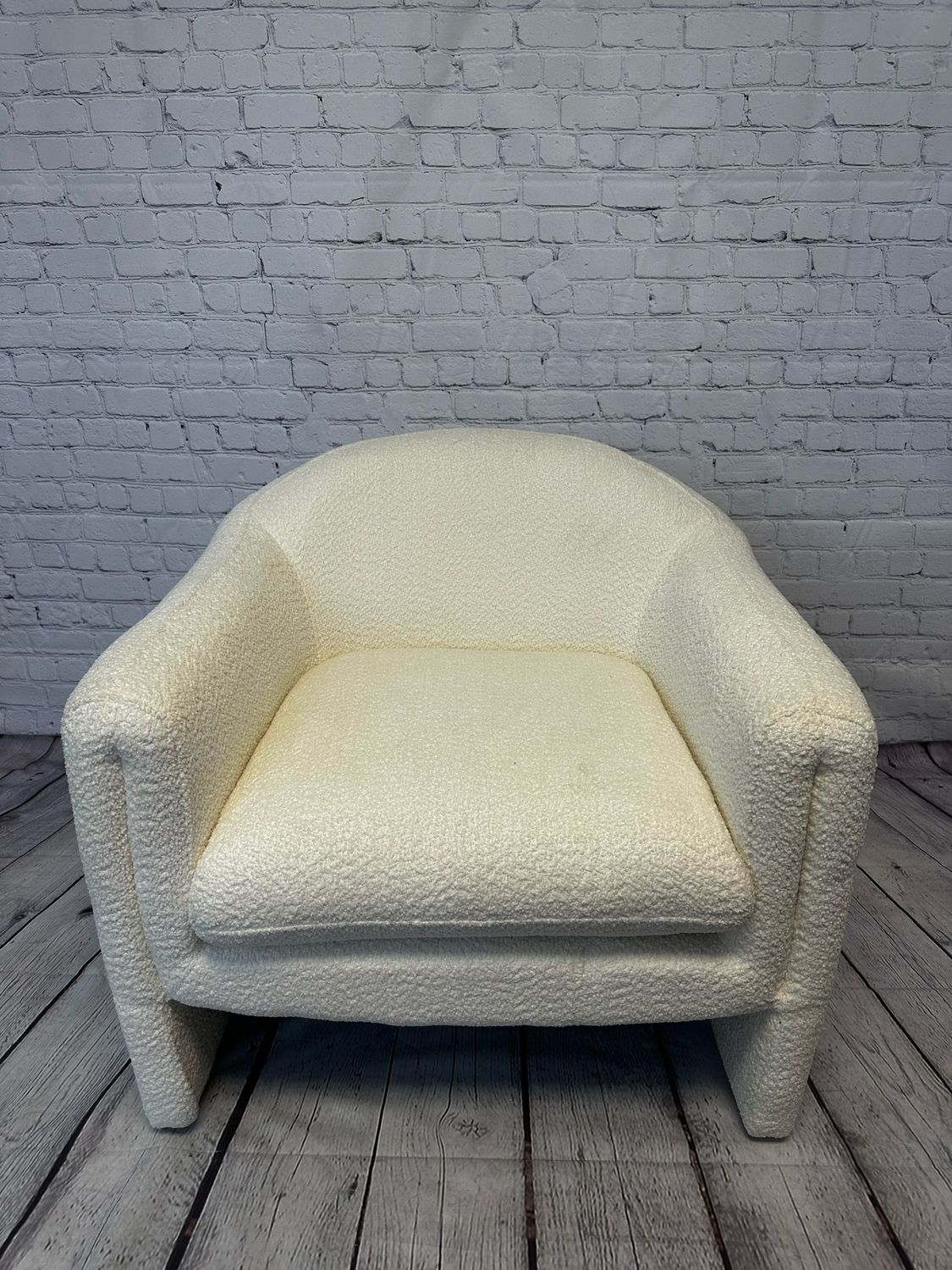 Upholstered Cream Boucle Barrel Chair - Set Of 2