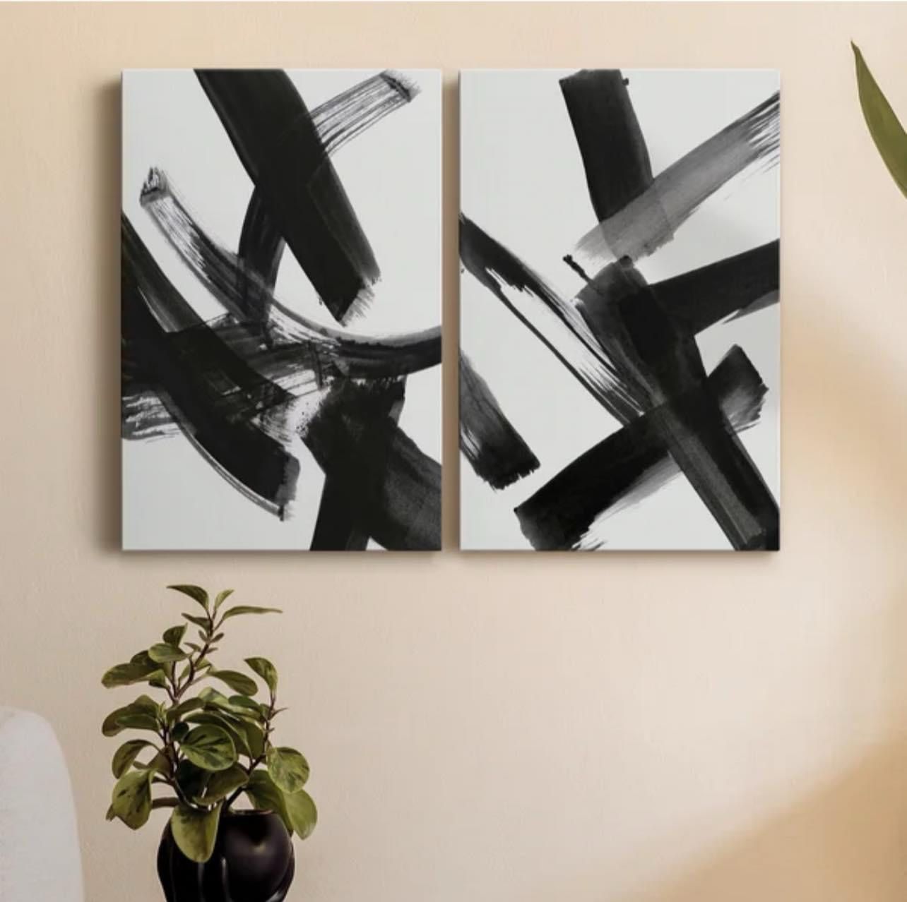 Black & White Abstract Canvas - Set Of 2