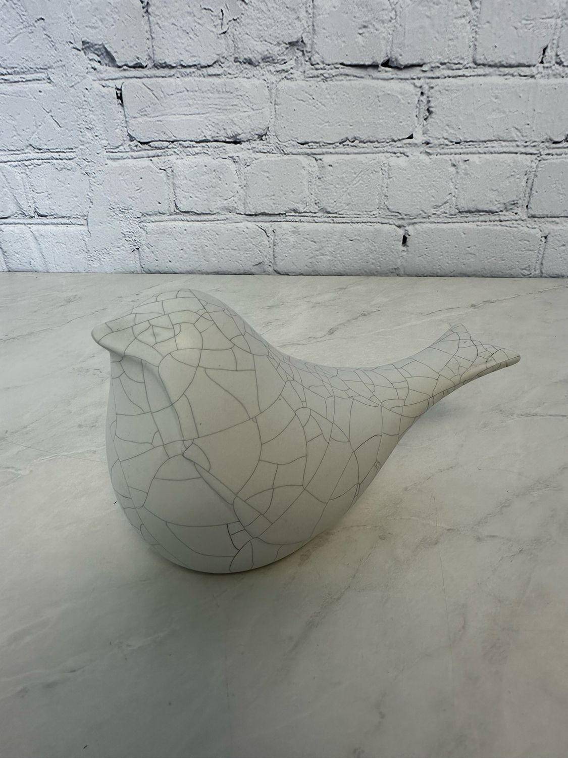 Faux Cracked White Ceramic Bird