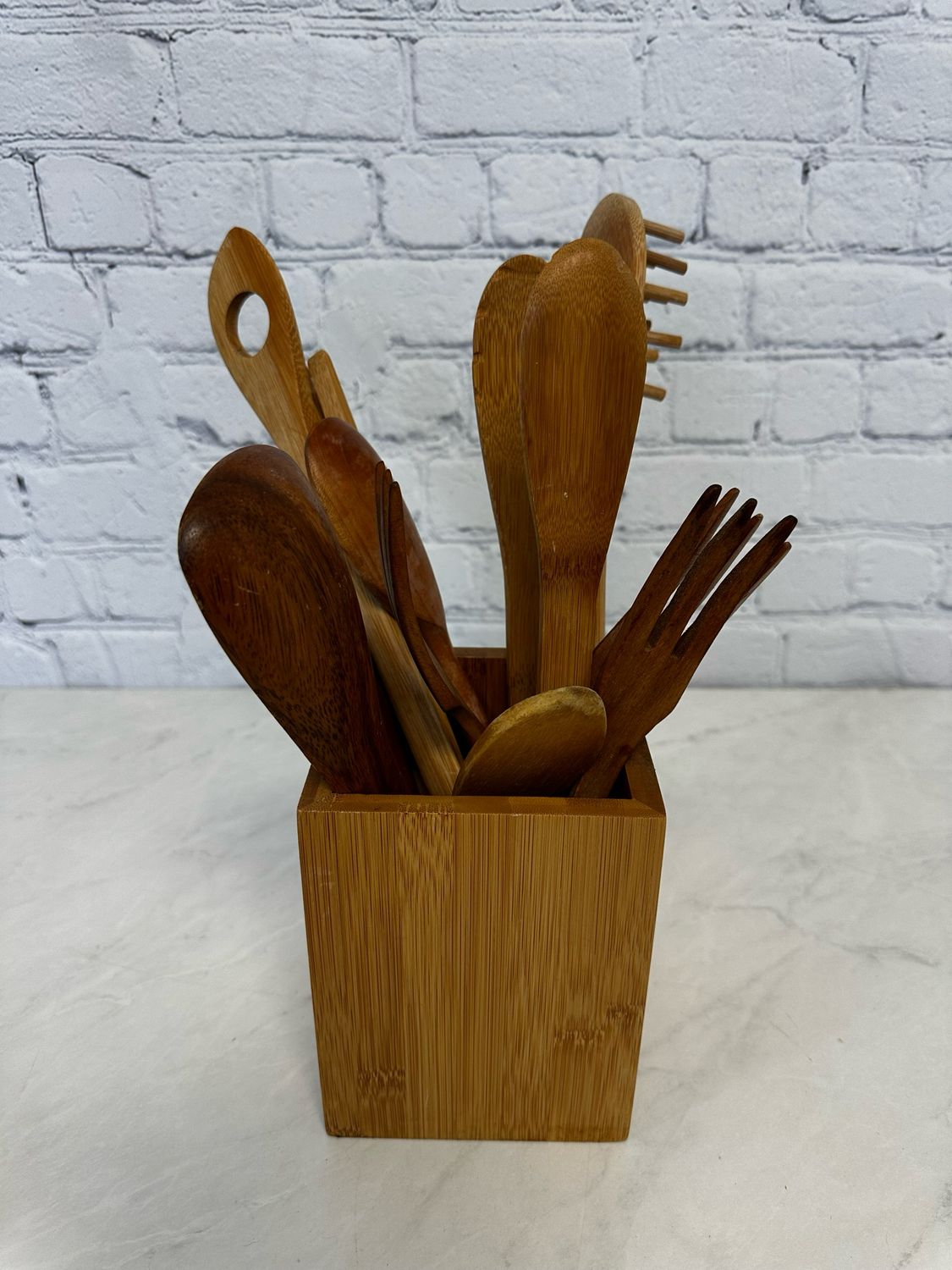 Wooden Utensil Holder w/ Utensils