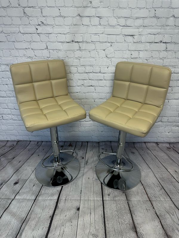 Beige Leather COUNTER OR BAR Stool - Set Of 2