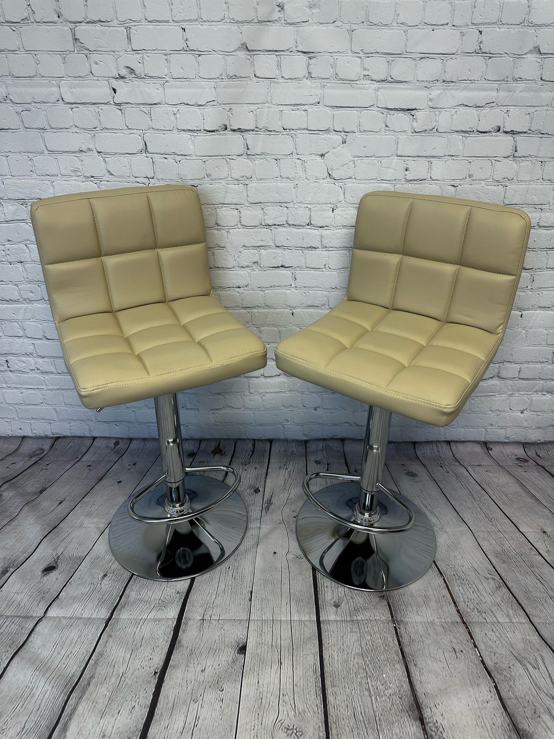 Beige Leather COUNTER OR BAR Stool - Set Of 2