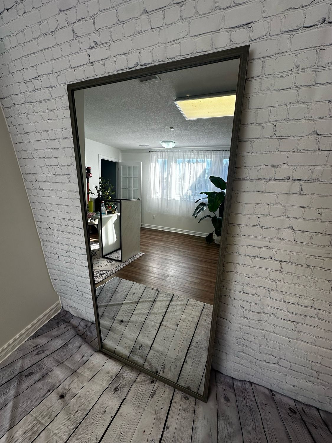 Oversized Grey Wood Standing Mirror
