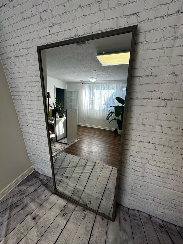 Oversized Grey Wood Standing Mirror