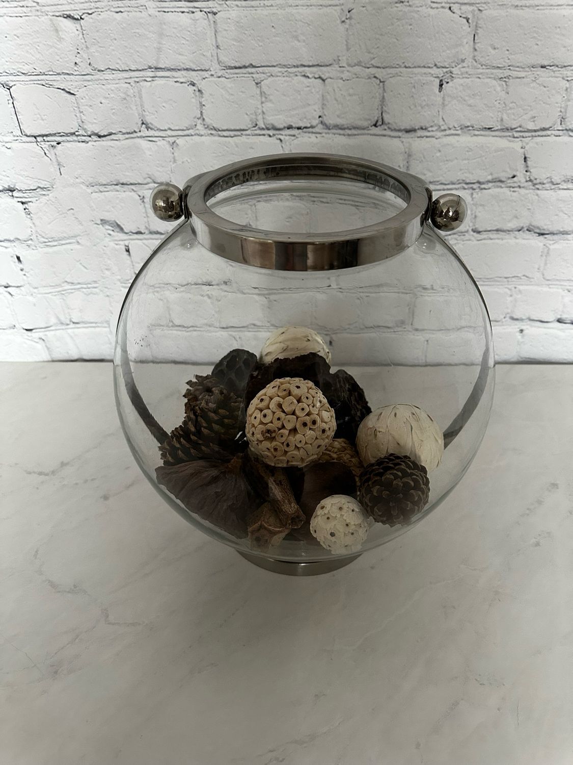 Large Glass Bowl w/ Chrome Handle