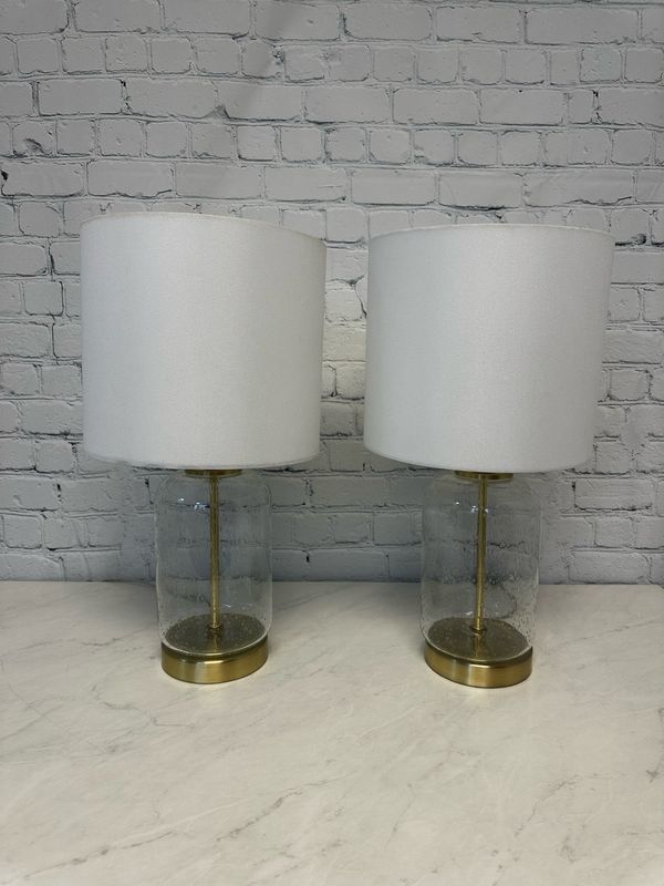 Gold & Textured Glass Lamp - Set Of 2